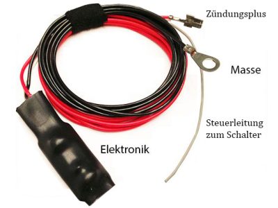 Modulul de dezactivare Start-Stop, cu cablajul de conectare la plusul de contact, masă și butonul de pe bord